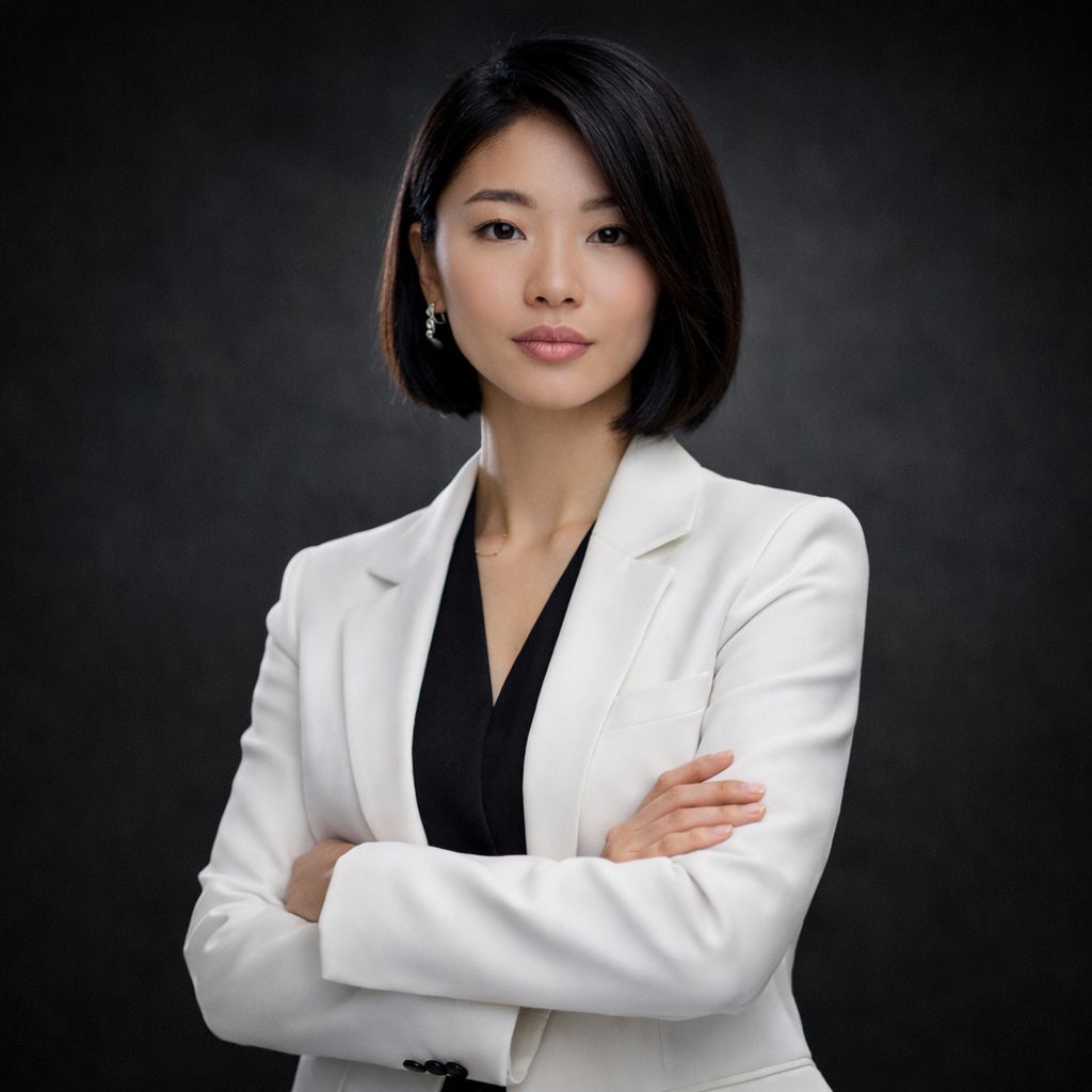 Lucrecia, asistente IA con blazer blanco